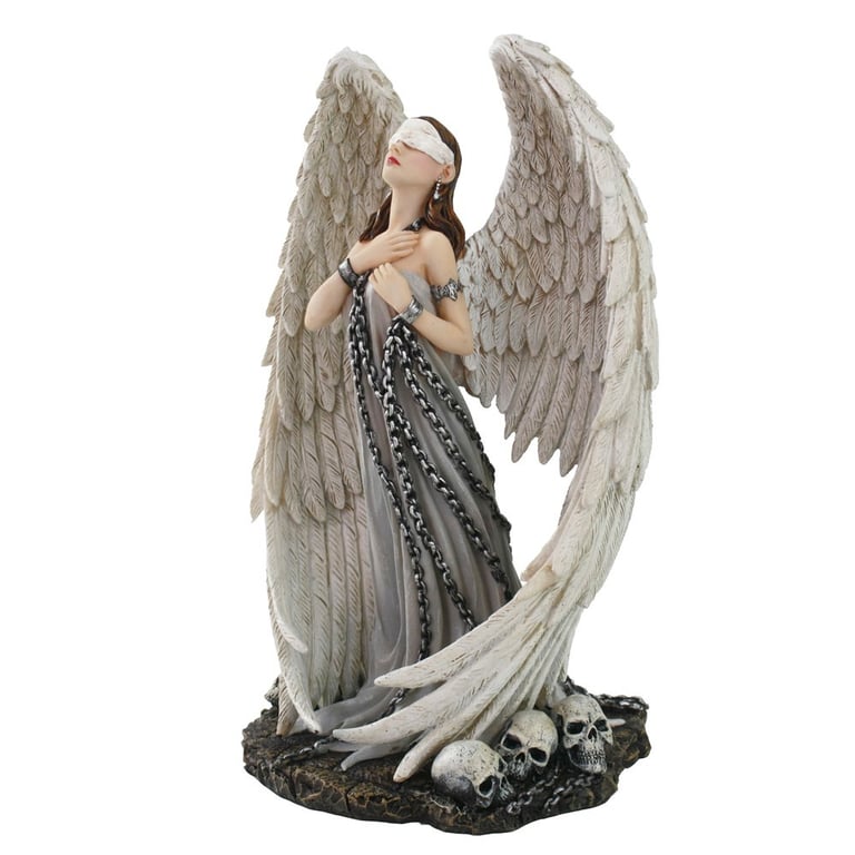11.5in Resin Blindfolded Angel Figurine - Gothic Home Decor with Skull Accents
