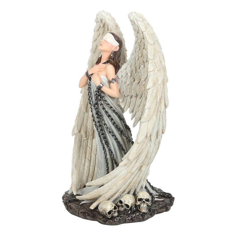 11.5in Resin Blindfolded Angel Figurine - Gothic Home Decor with Skull Accents