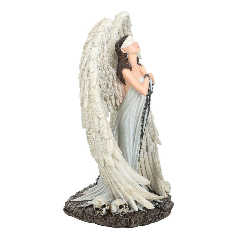 11.5in Resin Blindfolded Angel Figurine - Gothic Home Decor with Skull Accents