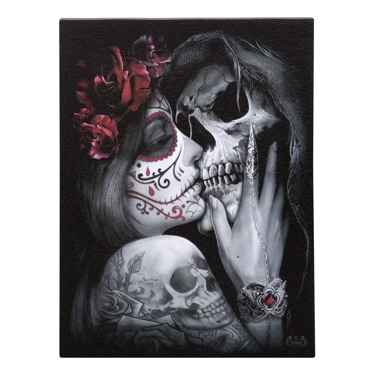 Dead Kiss 19x25cm Licensed Canvas Plaque - Gothic Decor Artwork by Spiral Direct