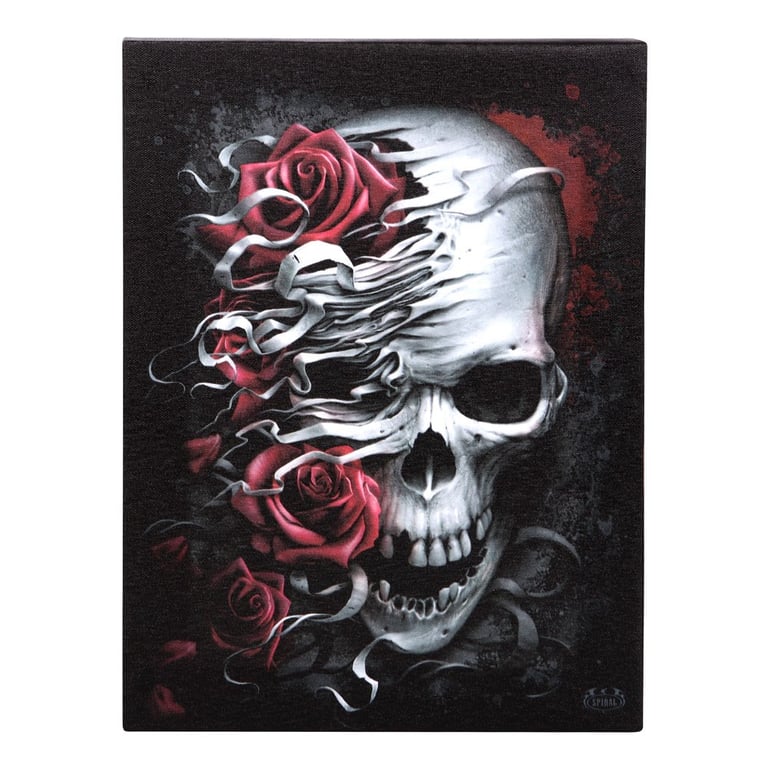 Skulls n Roses 19x25cm Dark Art Canvas Plaque - Gothic Home Decor by Spiral Direct