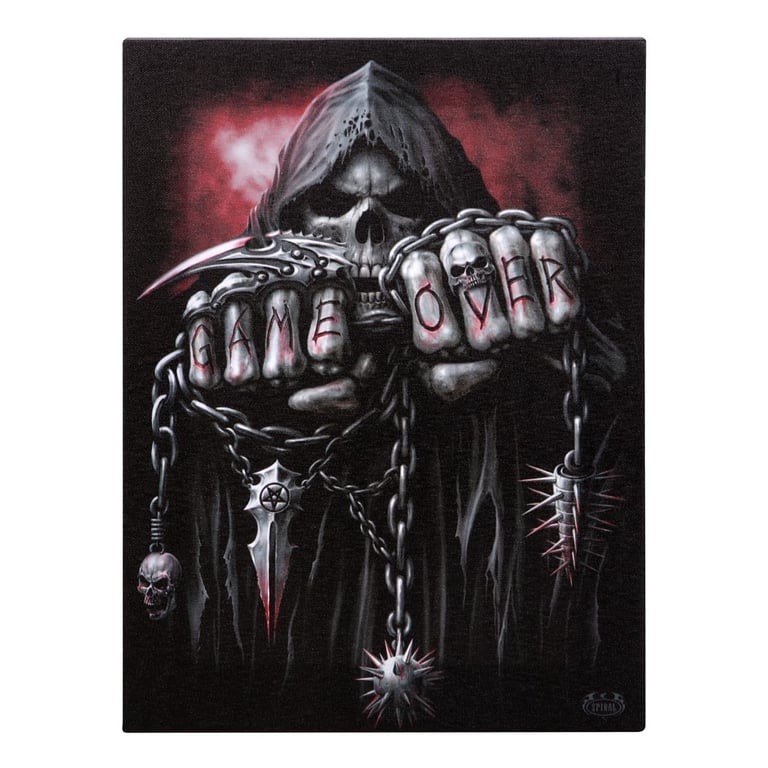 Game Over Canvas Plaque by Spiral Direct - Dark Gothic Wall Art 19x25cm