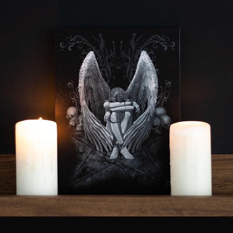 19x25cm Enslaved Angel Canvas Plaque - Dark Gothic Home Decor Artwork