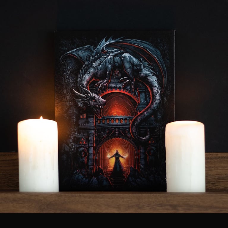 Dragon s Lair 19x25cm Licensed Canvas Plaque - Gothic Home Decor Artwork