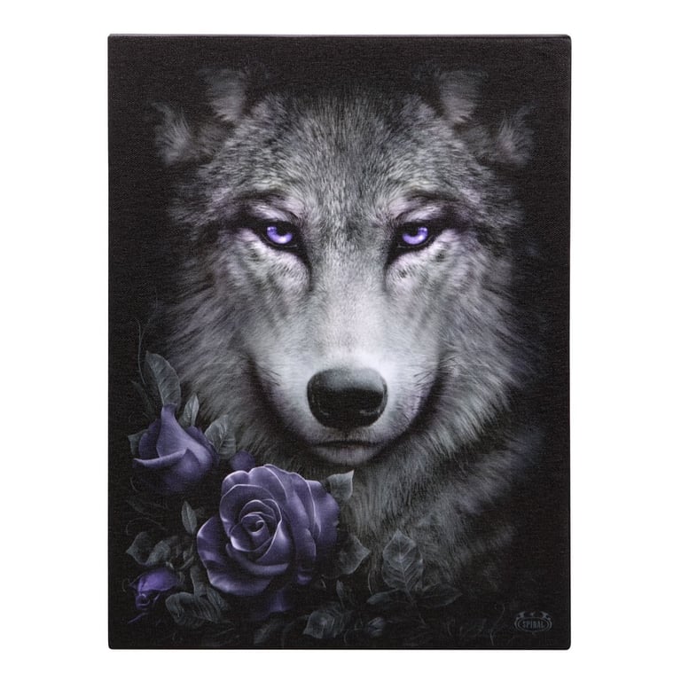 Wolf Roses Canvas Plaque - Gothic Decor Art by Spiral Direct