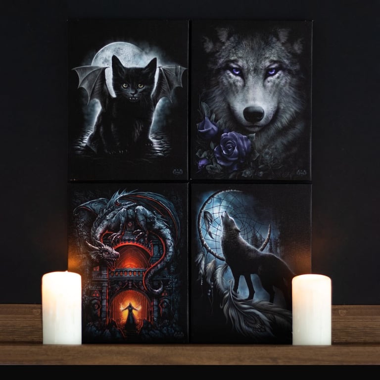 Wolf Roses Canvas Plaque - Gothic Decor Art by Spiral Direct