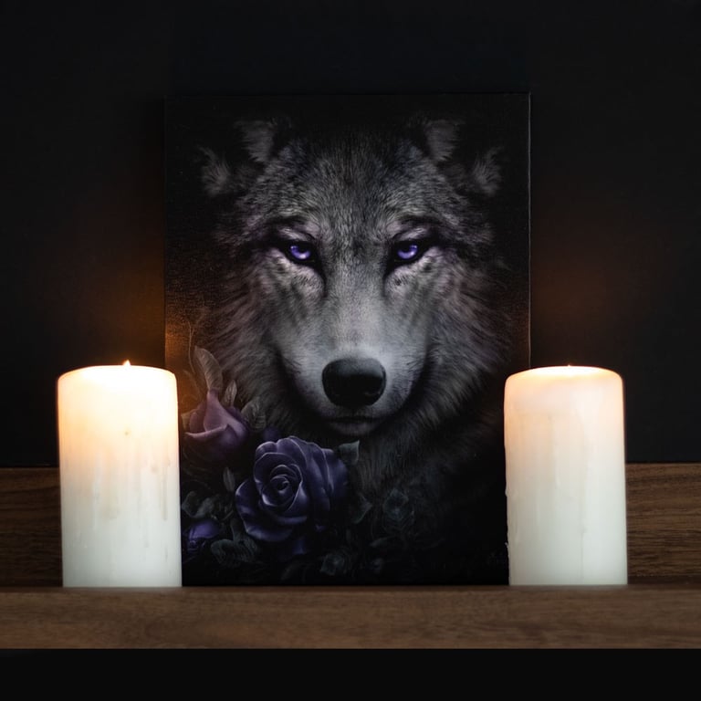 Wolf Roses Canvas Plaque - Gothic Decor Art by Spiral Direct