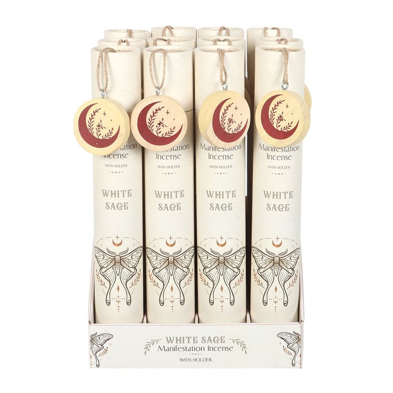 White Sage Manifestation Incense Stick Gift Sets - 12 Pack with Wooden Holder and 30 Sticks