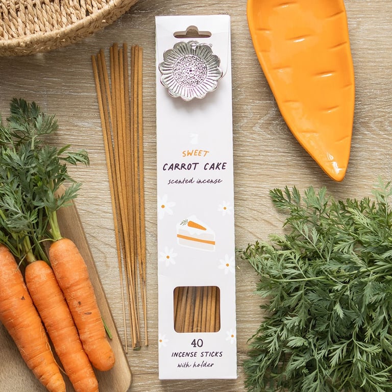 Carrot Cake Incense Sticks Gift Set - 18 Pack with Daisy Holder and Spring Scented Sticks