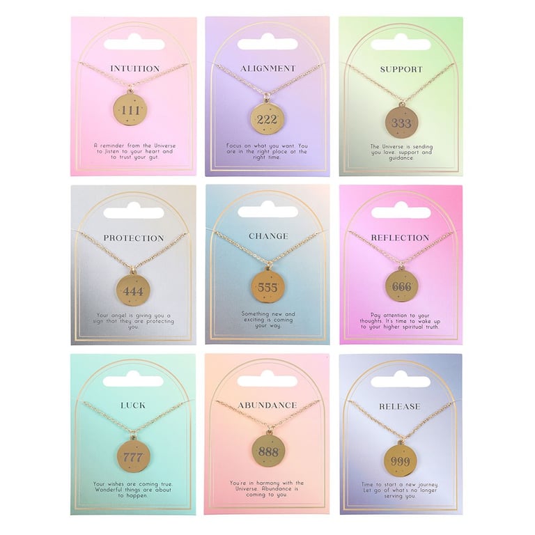 Angel Number Necklaces Set - 9 Stainless Steel Spiritual Symbols for Intuition, Alignment & Abundance