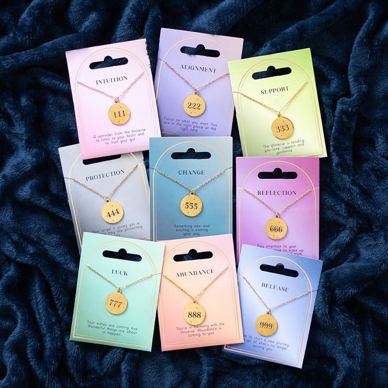 Angel Number Necklaces Set - 9 Stainless Steel Spiritual Symbols for Intuition, Alignment & Abundance