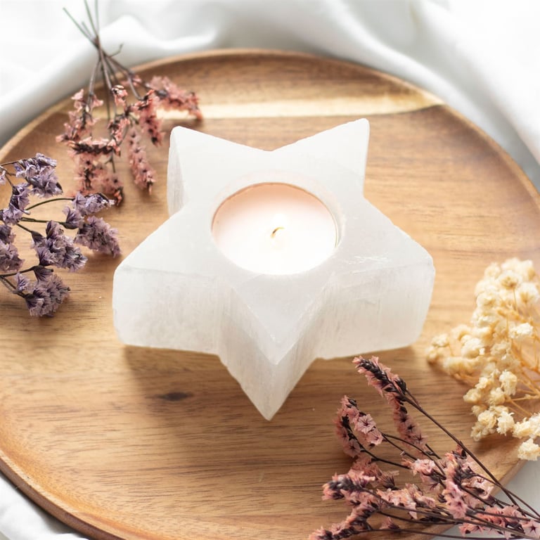 Selenite Star Tealight Holder - Natural Cleansing Candle Decor