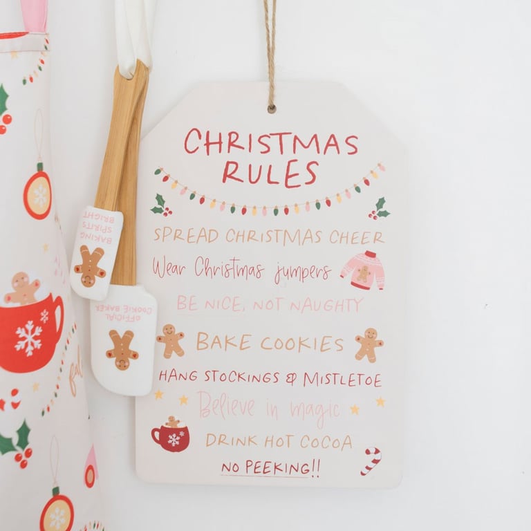 Sugarplum Fun Christmas Rules Hanging Sign - Festive Home Decoration for Holiday Cheer and Baking Fun