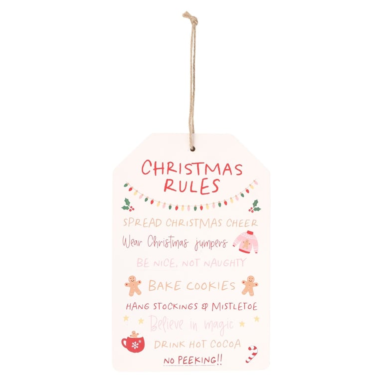 Sugarplum Fun Christmas Rules Hanging Sign - Festive Home Decoration for Holiday Cheer and Baking Fun