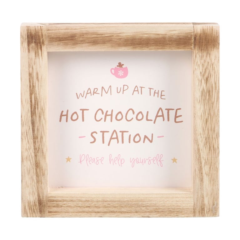 Hot Chocolate Station Wooden Frame Sign - Winter Warmth at Home