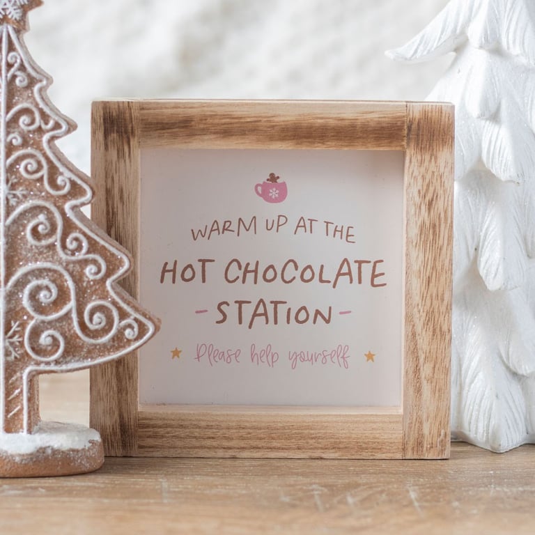 Hot Chocolate Station Wooden Frame Sign - Winter Warmth at Home