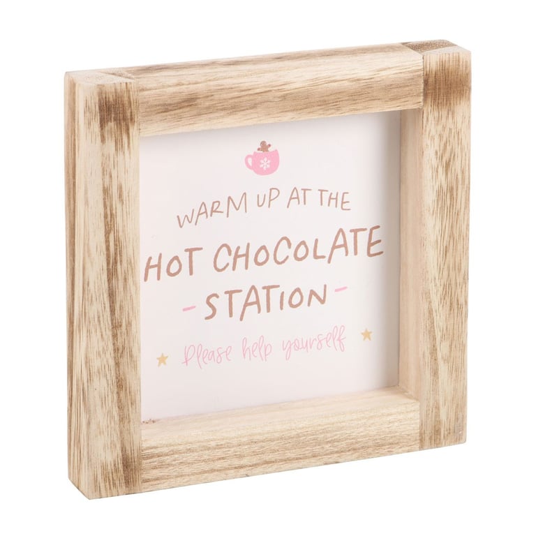 Hot Chocolate Station Wooden Frame Sign - Winter Warmth at Home