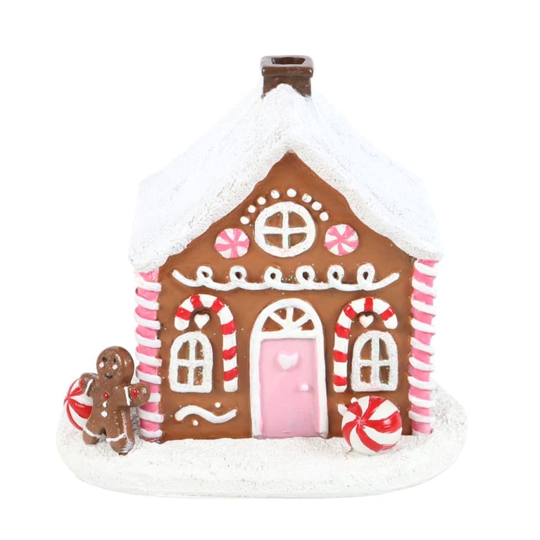 Christmas Gingerbread House Incense Cone Burner with Candy Cane Scent and Sugar Frosting Details