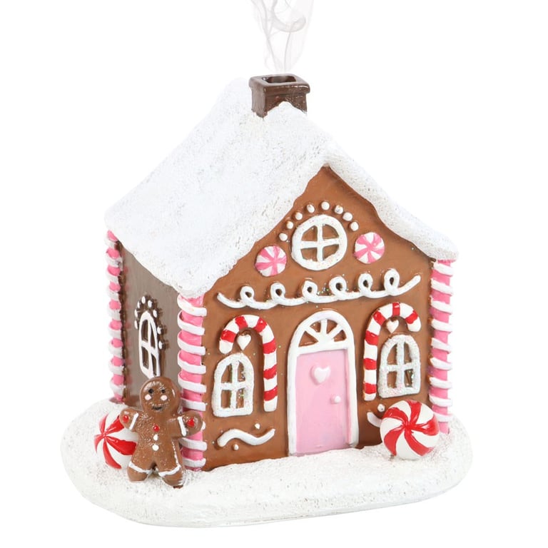 Christmas Gingerbread House Incense Cone Burner with Candy Cane Scent and Sugar Frosting Details