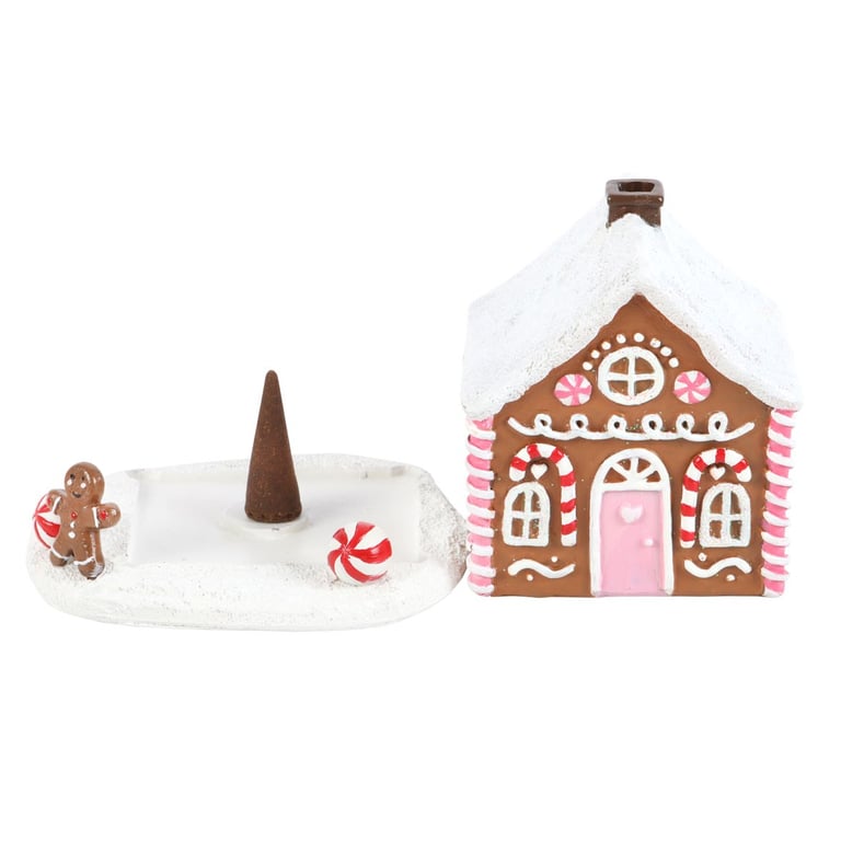 Christmas Gingerbread House Incense Cone Burner with Candy Cane Scent and Sugar Frosting Details