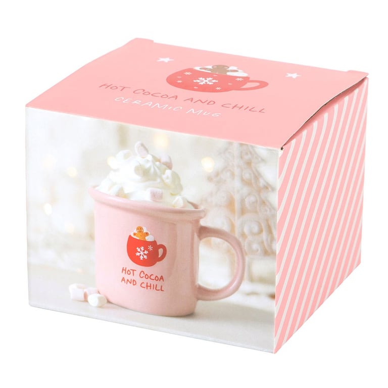 Pink Hot Cocoa and Chill Mug - 480ml Handwash Only, Festive Christmas Gift Idea
