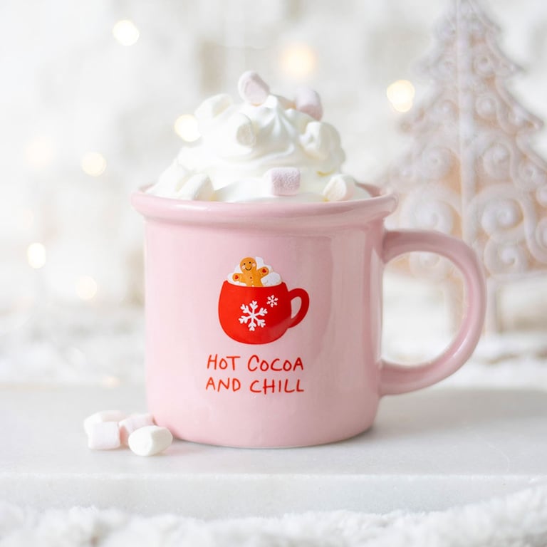 Pink Hot Cocoa and Chill Mug - 480ml Handwash Only, Festive Christmas Gift Idea