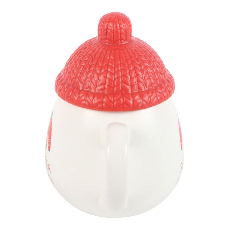 Sweater Weather Lidded Mug - Red Bobble Hat Lid, 480ml, Handwash Only, Perfect for Winter Season