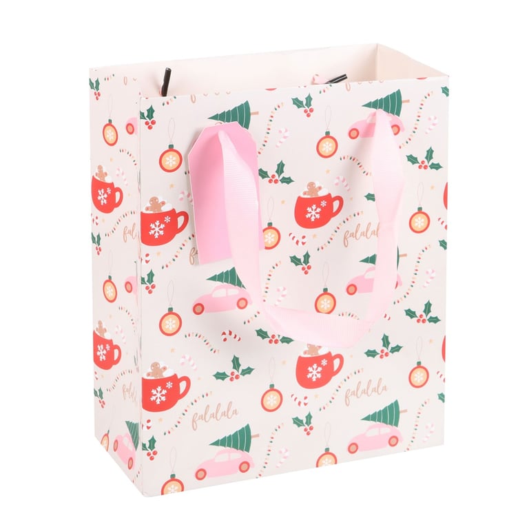 23cm Medium Sugarplum Fun Christmas Print Gift Bag with Ribbon Handles