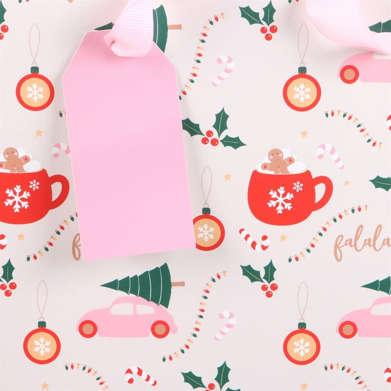 23cm Medium Sugarplum Fun Christmas Print Gift Bag with Ribbon Handles