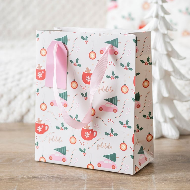 23cm Medium Sugarplum Fun Christmas Print Gift Bag with Ribbon Handles