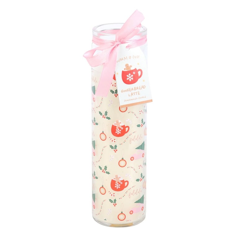 Sugarplum Fun Christmas Print Tube Candle - 70 Hour Vegan Wax Candle with Gingerbread Latte Scent