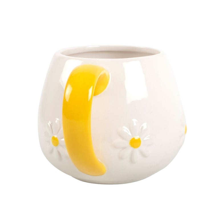 Daisy Rounded Mug - Cheerful 460ml Embossed Design with Yellow Handle and Microwave Safety