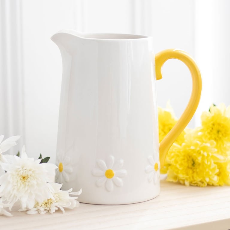 Ceramic Daisy Flower Jug - Beautiful Home Decor and Dining Table Centerpiece