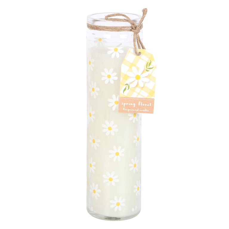 White Daisy Tube Candle - 70 Hour Spring Scented Glass Jar Home Fragrance