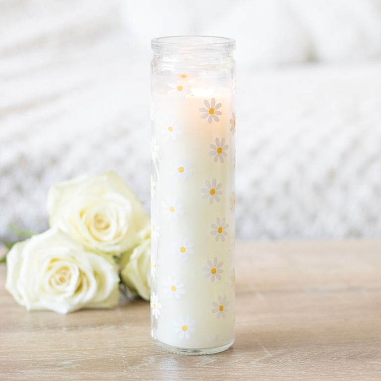 White Daisy Tube Candle - 70 Hour Spring Scented Glass Jar Home Fragrance