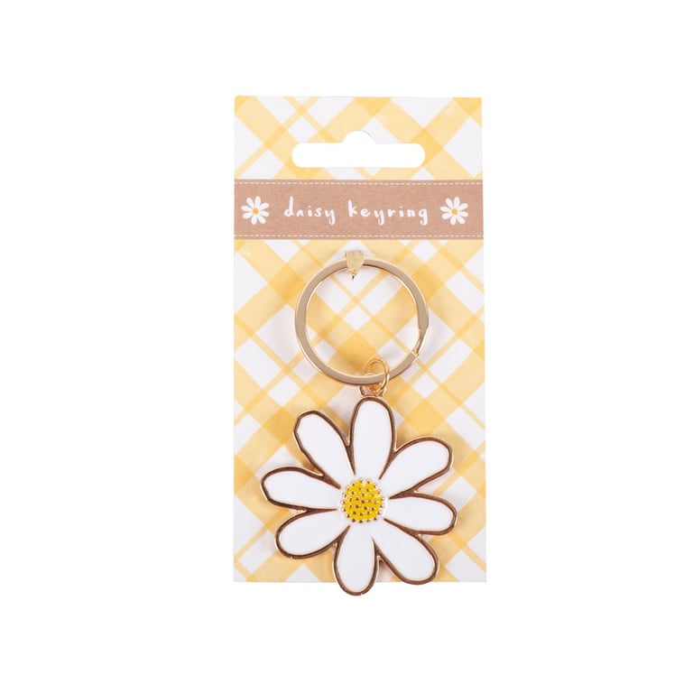 White Daisy Enamel Keyring - Cheerful Flower Power Accessory