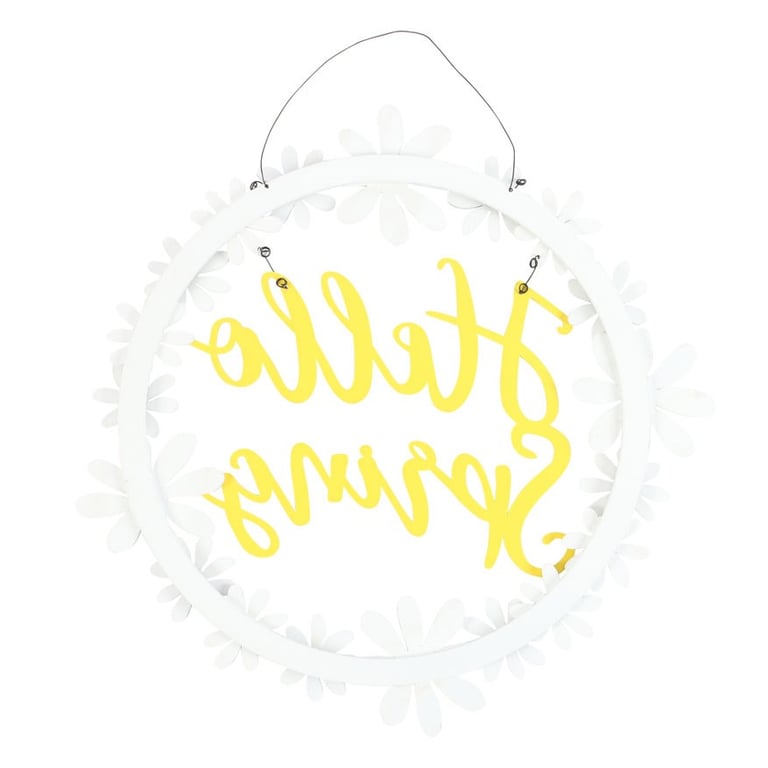 Hello Spring White Daisy Floral Wreath Decoration