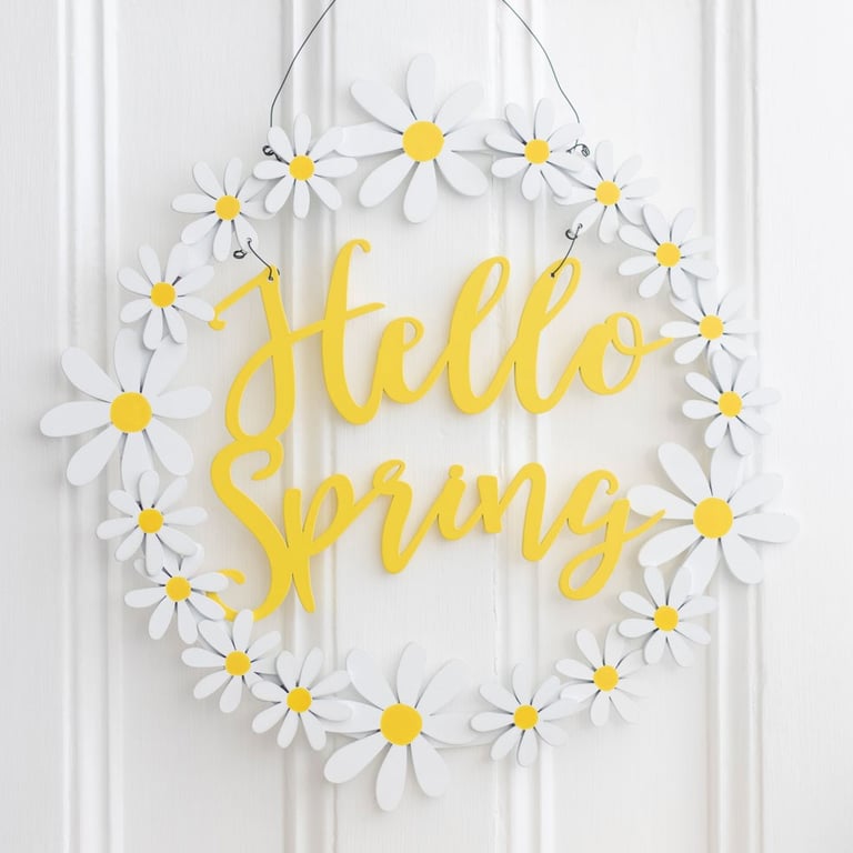Hello Spring White Daisy Floral Wreath Decoration