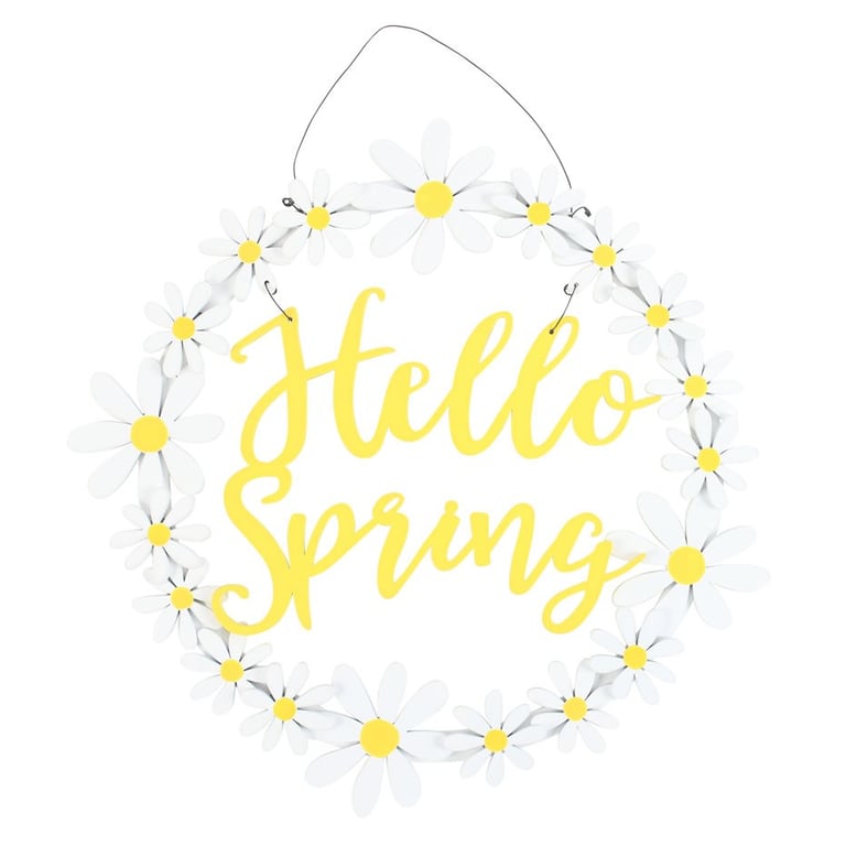 Hello Spring White Daisy Floral Wreath Decoration