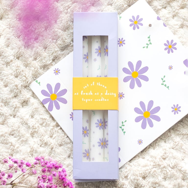 Purple Daisy Taper Candles - Unscented Paraffin Wax for Springtime Home Decor