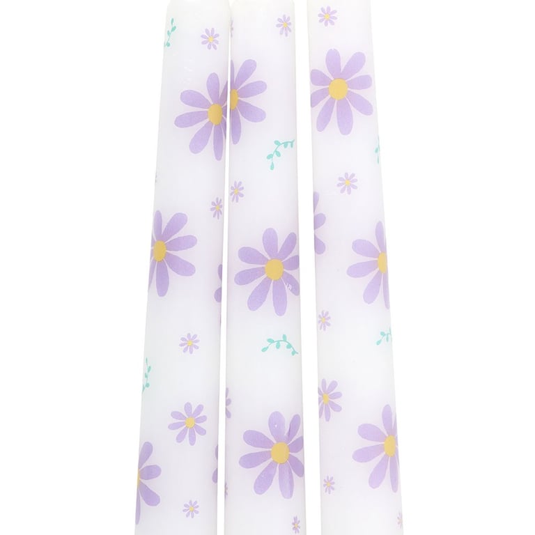 Purple Daisy Taper Candles - Unscented Paraffin Wax for Springtime Home Decor