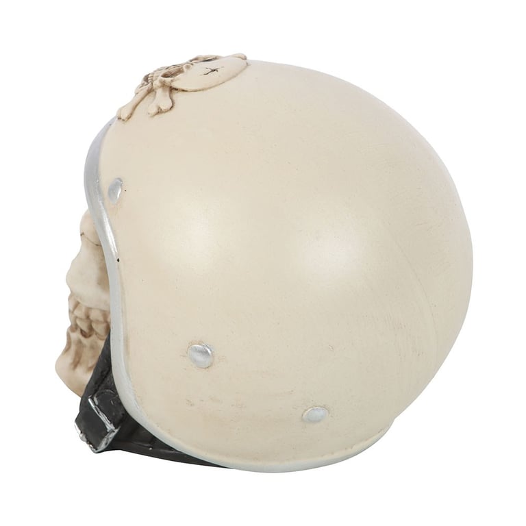 Realistic Resin Skull Ornament with Retro Motorbike Helmet