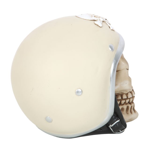 Realistic Resin Skull Ornament with Retro Motorbike Helmet