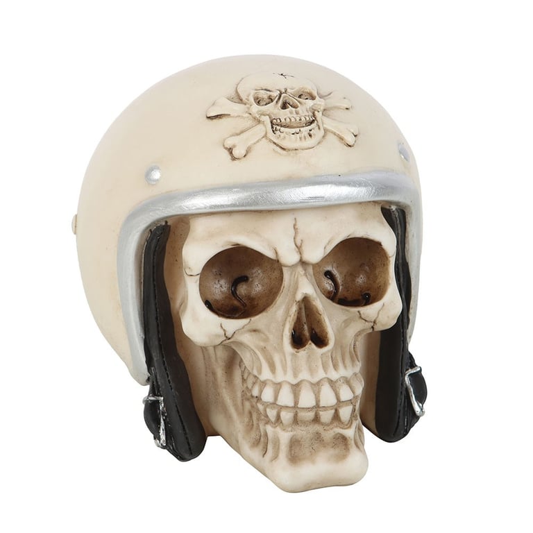 Realistic Resin Skull Ornament with Retro Motorbike Helmet