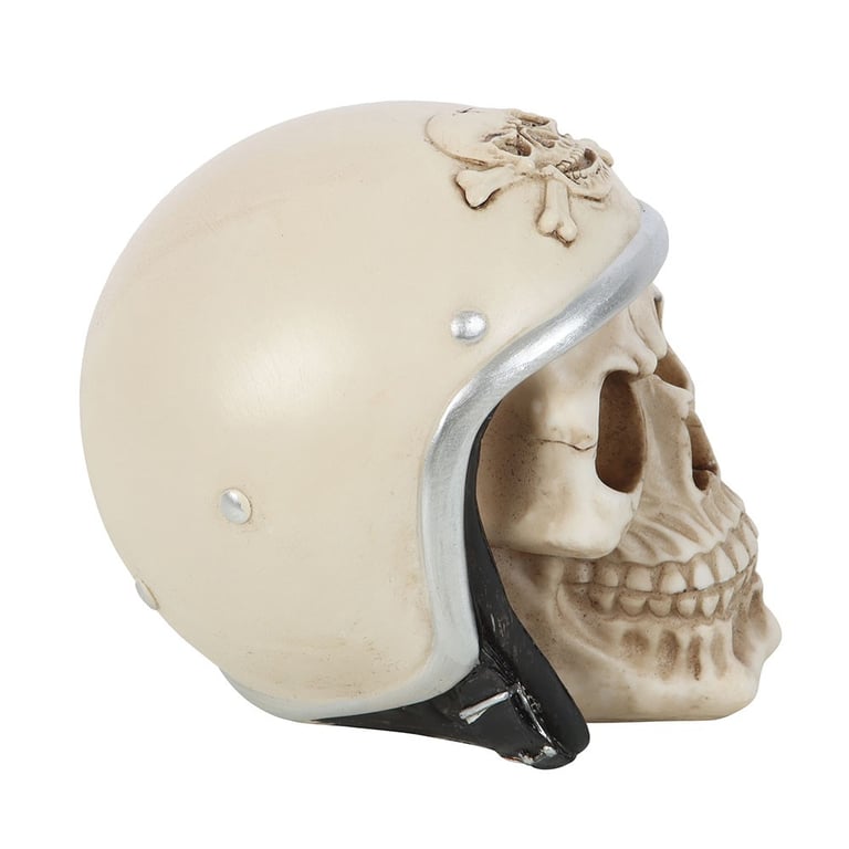 Realistic Resin Skull Ornament with Retro Motorbike Helmet
