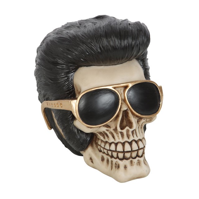 Rockstar Skull Ornament - Handpainted Resin Figurine with Elvis Inspired Details