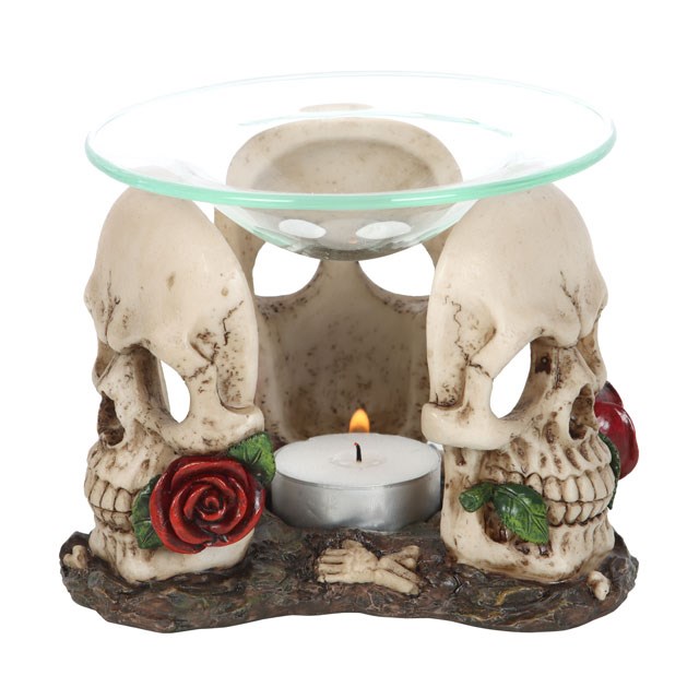 Resin and Glass Skull Oil Burner - Haunted Fragrance Holder for Oils & Wax Melts