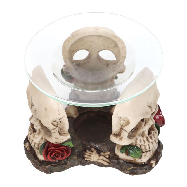 Resin and Glass Skull Oil Burner - Haunted Fragrance Holder for Oils & Wax Melts