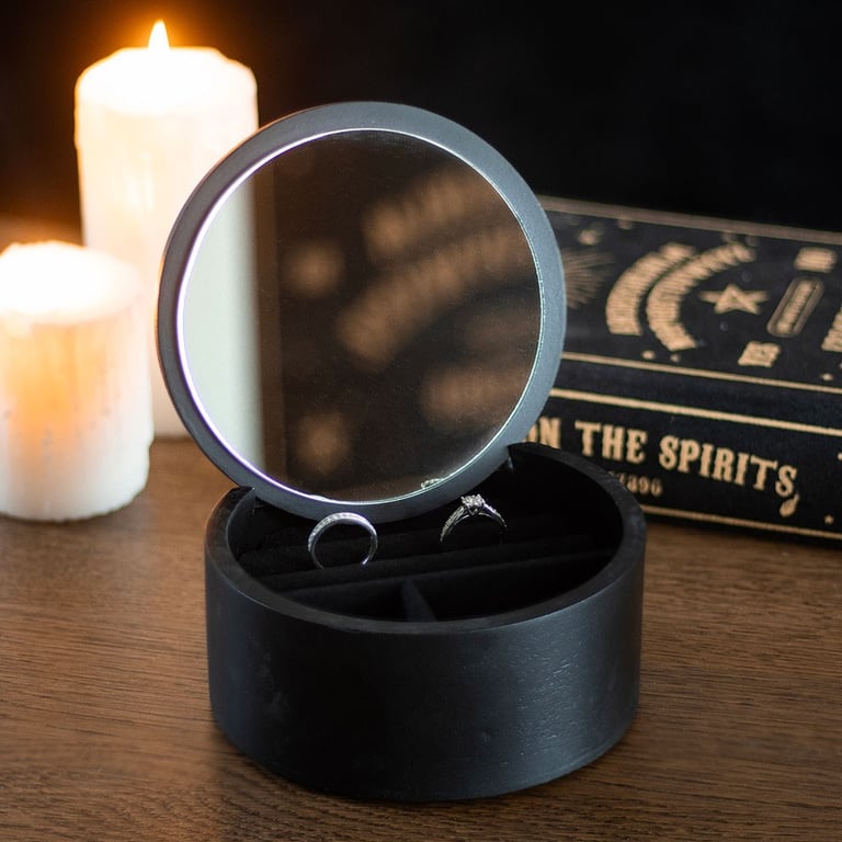 Black Talking Board Jewellery Box - Mystical Storage and Display Case with Mirror
