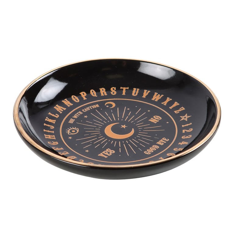 Round Black Trinket Dish with Talking Board Design and Premium Gold Finish